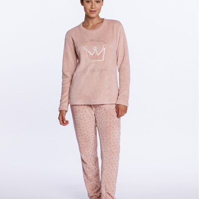 Langer korallenfarbener Pyjama mit Kronendruck, Blossom