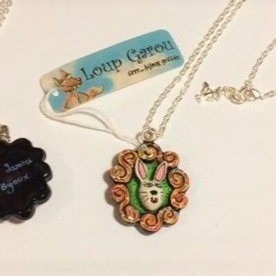 Green framed rabbit necklace