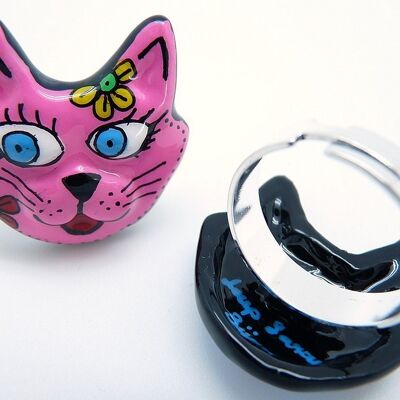 Bague tête de chat rose