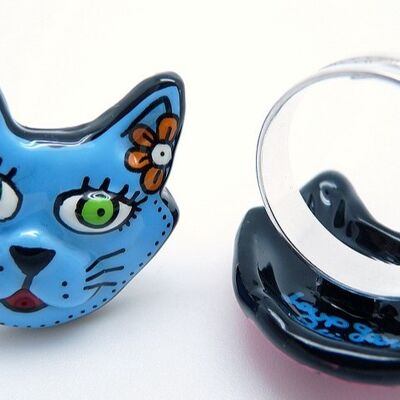 Anello testa di gatto blu Blue