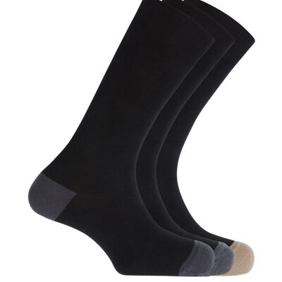 Pack of 3 socks with contrasting heel/toe - Basix