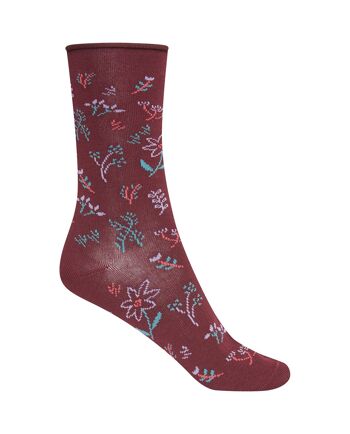 Chaussettes coton bord roulé - fleurs 1