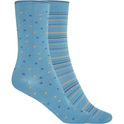 Lot de 2 paires de chaussettes en coton à bord roulé - pois et rayures