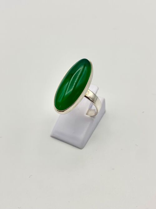 Silver ring with Green Agate in 10x24mm