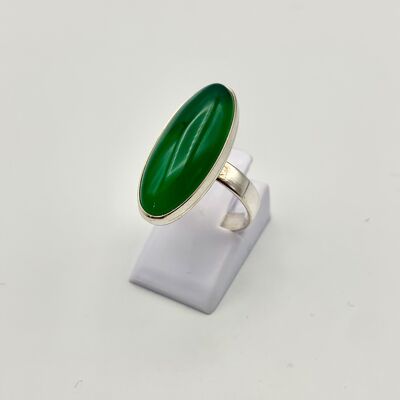 Silver ring with Green Agate in 10x24mm