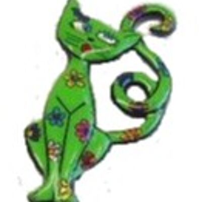 Green right tail cat brooch