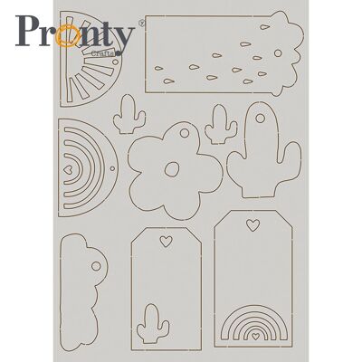 Pronty Crafts Chipboard Labels Regenbogen und Kaktus A5