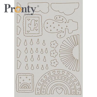 Pronty Crafts Objets en carton gris arc-en-ciel et cactus A5