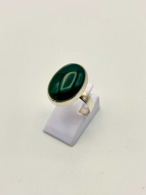 Silver ring 13x18mm Green Agate
