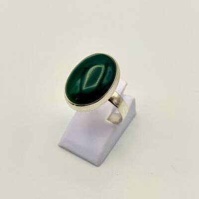 Silver ring 13x18mm Green Agate