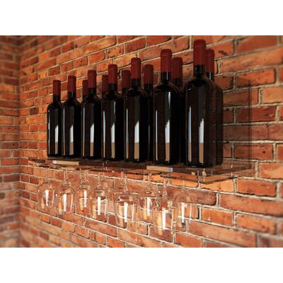 Albarola wall mounted bottle holder for wines, 14 places for bottles + 10 for goblets