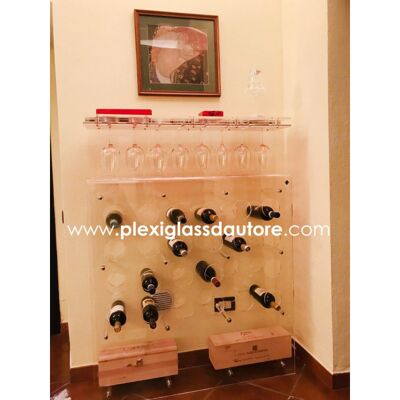 House mobile cellar console with glass holder with 24 places for wines and 10 for glasses.