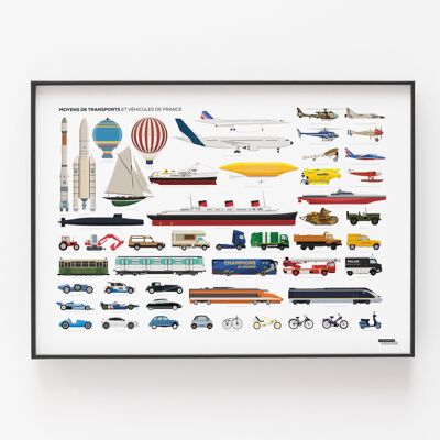Dekoratives Plakat - Transportmittel und Fahrzeuge Frankreichs - 50 x 70 cm