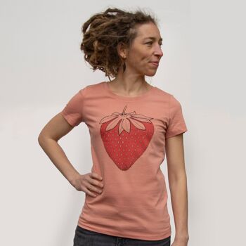 T-shirt femme fraise en argile rose 1