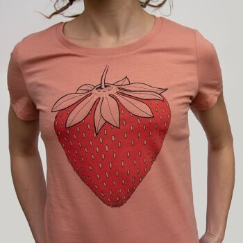 T-shirt femme fraise en argile rose 2