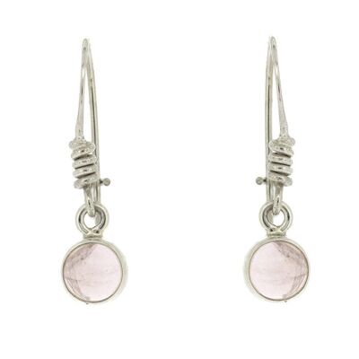 Petites boucles d'oreilles rondes en quartz rose avec fermoir de sécurité et boîte de présentation