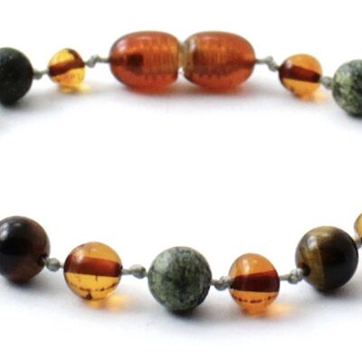 Cognac amber with Tiger eye and green lace gems (12cm)