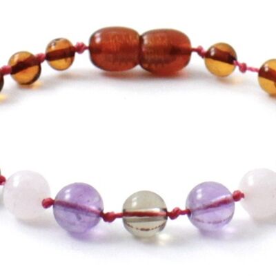 Cognac Ambre avec Quartz Rose et Pierres Précieuses (12cm)