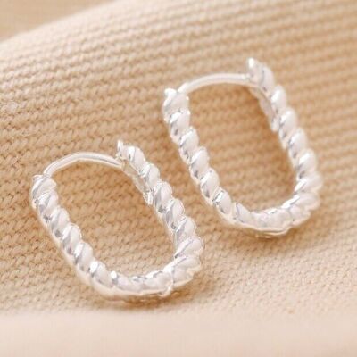 Rope Oval Huggie Hoop Earrings in Silver