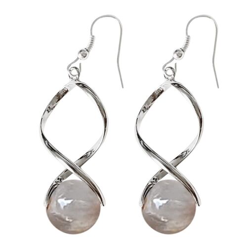 Boucles d'Oreille Pierre de Lune Grise Billes 12 mm