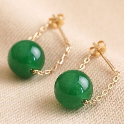 Green Agate Stone Bead Drop Earrings