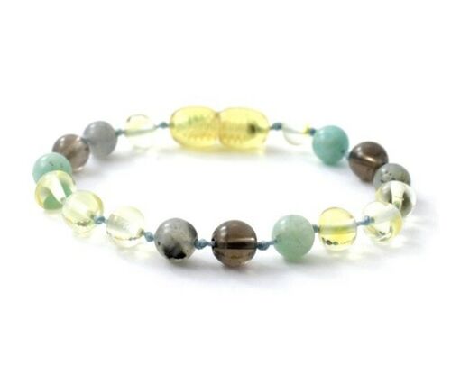 Lemon barnsteen met Labradorite, Quartz en Amazonite stenen