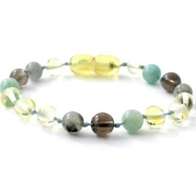 Ambra limone con pietre Labradorite, Quarzo e Amazzonite