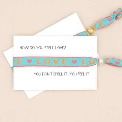 Love, blue ribbon bracelet