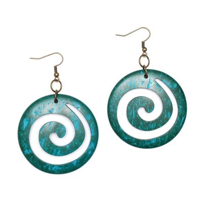 Aretes colgantes hechos a mano con aro en espiral turquesa y madera de coco