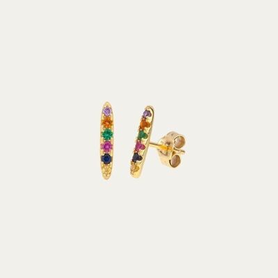 Color Baguette Gold Earrings - Mint Flower -