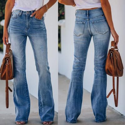 Women's Mid Waist Denim Casual Pants