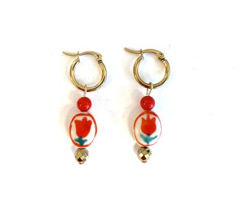 Boucles d'oreilles avec perle en céramique tulipe rouge 2