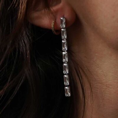 Fine long vertical rectangle rhinestone earrings
