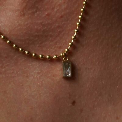 Stone rectangle pendant bead link necklace