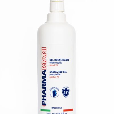 PHARMAMANI HAND SANITIZING GEL with dispenser 1L Quick effect - Alcohol 70% - Dermatologically tested - Made in Italy