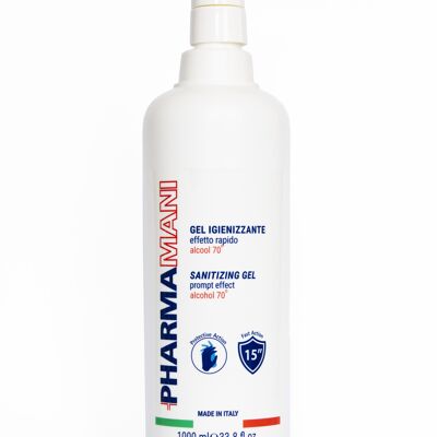 PHARMAMANI GEL HIGIENIZANTE DE MANOS con dosificador 1L Efecto rápido - Alcohol 70% - Dermatológicamente probado - Made in Italy