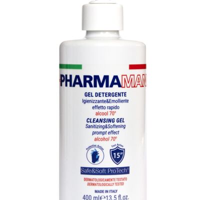 PHARMAMANI GEL DESINFECTANTE DE MANOS con dosificador 400 ml Efecto rápido - Alcohol 70% - Dermatológicamente probado - Made in Italy