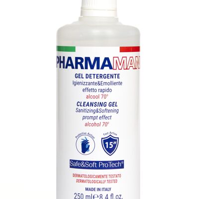 PHARMAMANI HAND SANITIZING CLEANSING GEL & EMOLLIENT Fast effect - Alcohol 70% - Dermatologically tested - Made in Italy - 250 ml