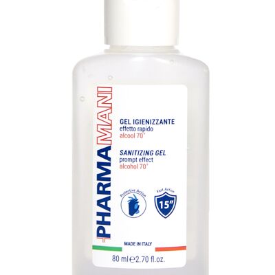 PHARMAMANI HAND SANITIZING GEL POCKET SIZE Quick effect - Alcohol 70% - Dermatologically tested - Made in Italy - 80 ml