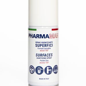 SPRAY ASSAINISSANT POUR SURFACES PHARMAMANI Alcool 100% - Assainit les surfaces au contact - Format de poche 100 ml - Fabriqué en Italie