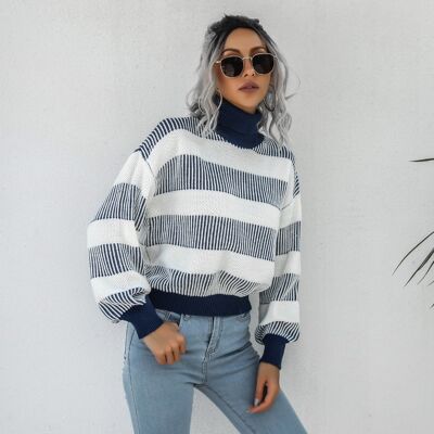 Long Sleeve High Neck Striped Sweater