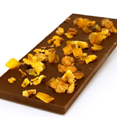 Tablettes de chocolat lait 38% noix orange 100g