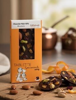 100g bar of 66% dark chocolate with mendiants