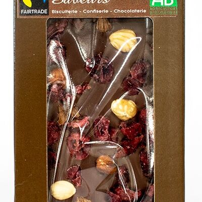 Organic milk chocolate bars 38% hazelnut cranberries 100g