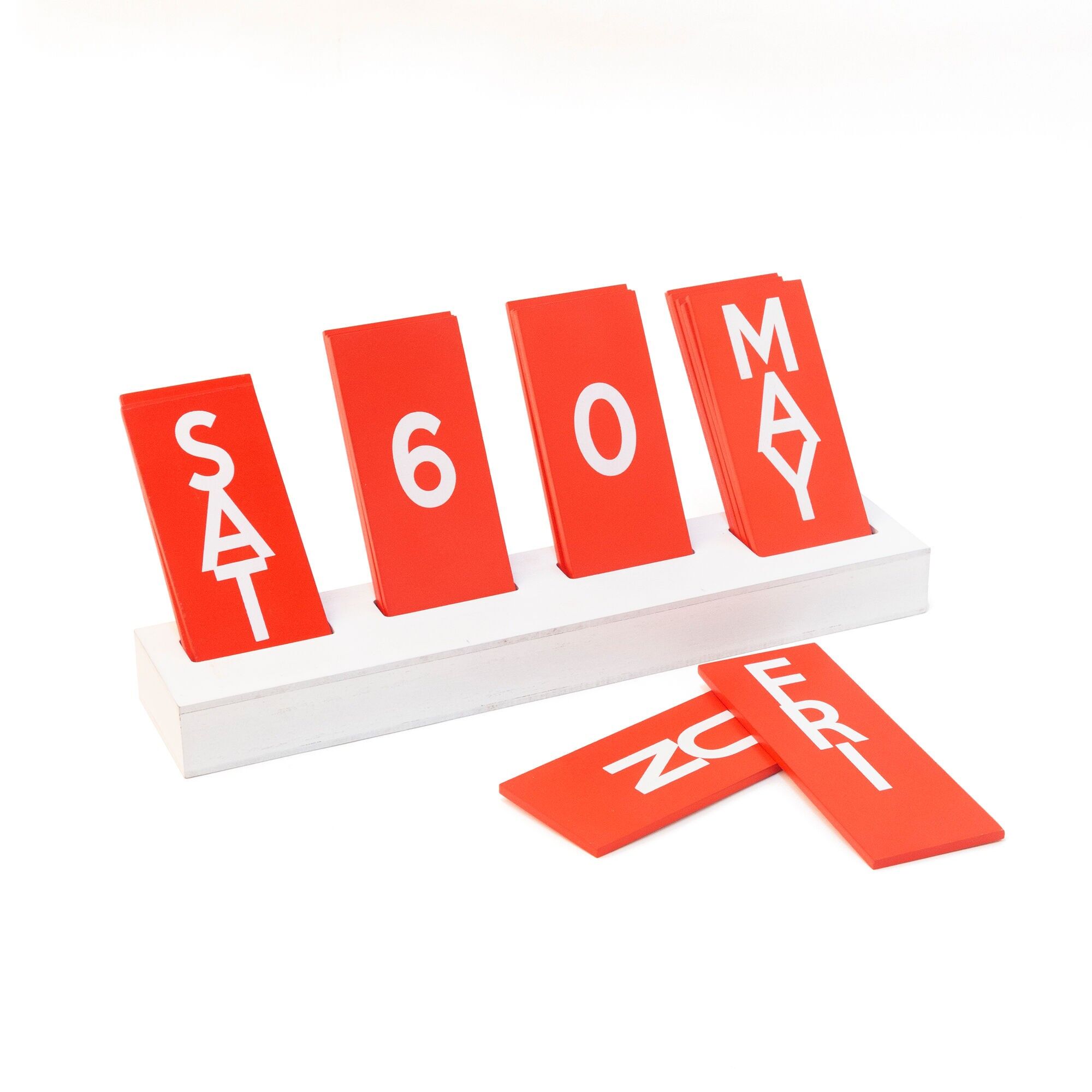 RED WOODEN PERPETUAL SHAPE CALENDAR HF