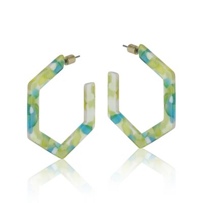 BOUCLES D'OREILLES CRÉOLES GEORGIA HEXAGONE RÉSINE 2482