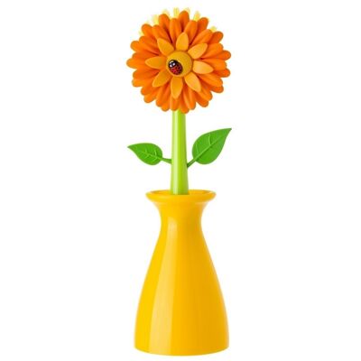 Cepillo lavaplatos flower power con jarron naranja