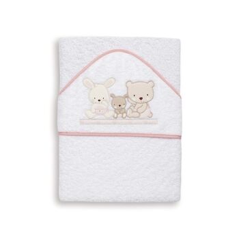 SERVIETTE DE BAIN - 100X100 - 400 G/M2 COTON ÉPONGE - MOD. AMOUR - BLANC/ROSE