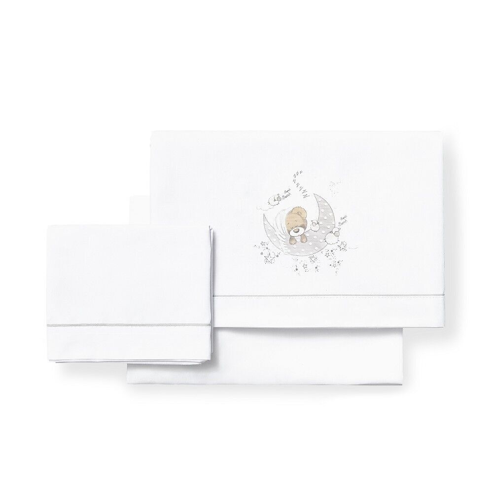 3 PZ LETTO LETTINO 60X120(LENZUOLA152X102+FORT.120X60X12+COPERTA60X30)COTONE - MOD. DORMIRE - CON GRIGIO