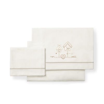 3 PCS LITERIE LIT 60X120(DRAP152X102+S.AJUSTABLES.120X60X12+CASE60X30)COTON - MOD. MON PETIT - BEIGE